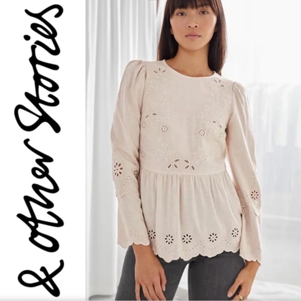 & Other Stories Embroidered Scalloped Top Sz 8
